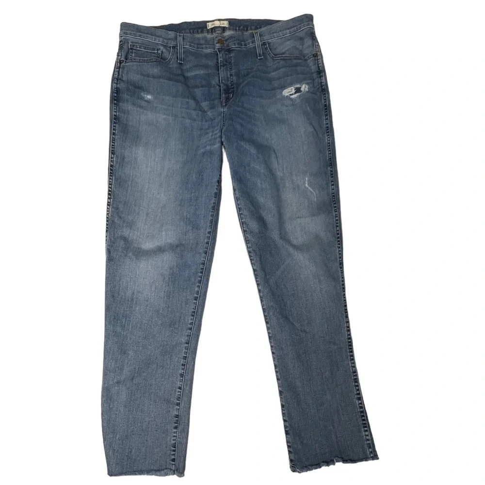 Madewell Womens Blue High Rise Stovepipe Straight Leg Denim Jeans 35T Raw Hem